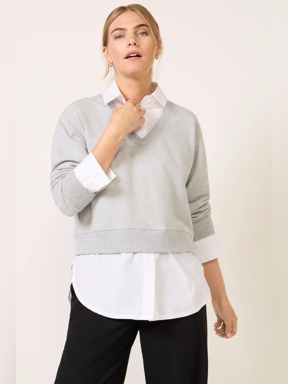 Z Suppy Heather Gray Ellie Twofer Sweatshirt Size Small